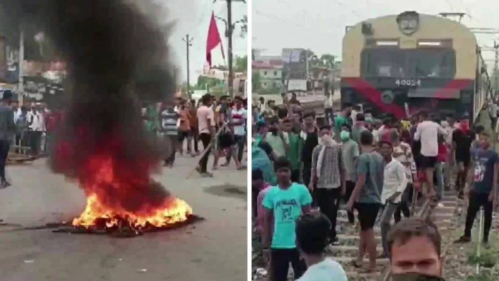 अग्निपथ स्कीम के विरोध में जहानाबाद में NH-83 और NH-110 जाम कर आगजनी बिहार से गुरुग्राम तक बवाल सड़क पर उतरे छात्र रेल ट्रैक किया जाम