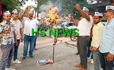 आम आदमी पार्टी ने बुद्ध पार्क तिकोनिया में केंद्र सरकार का किया पुतला दहन> VIDEO